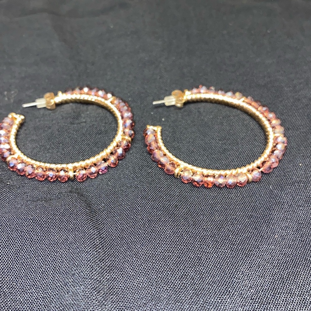 Purple beaded hoop earrings